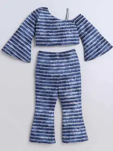 taffykids Girls Striped Flared Sleeves Top With Trousers