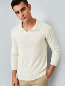 max Men Shirt Collar Open-Knit Cotton Pullover