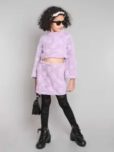 taffykids Girls Self Design High Neck Top With Skirt