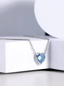 DIAVO 925 Sterling Silver Rhodium-Plated Cubic Zirconia Studded Heart Shaped Pendant Chain