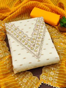 JULEE Floral Embroidered Beads and Stones Chanderi Silk Unstitched Dress Material