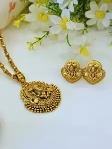 inc63-for elites Gold Plated Ganesha Heart Shaped Temple Pendant Set