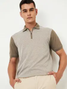 max Men Geometric Printed Polo Collar Cotton T-shirt