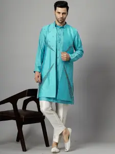 Utsav Fashion Floral Embroidered Dupion Silk Kurta With Trousers & Long Jacket