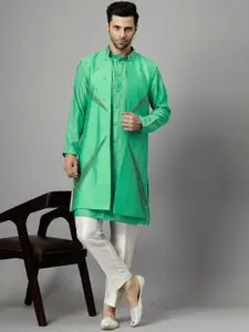 Utsav Fashion Floral Embroidered Dupion Silk Kurta With Trousers & Long Jacket