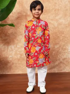 Readiprint Boys Floral Printed Pure Cotton Straight Kurta with Pyjamas