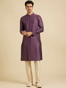 Manyavar Woven Design Mandarin Collar Straight Kurta With Pyjamas