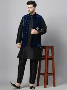 Utsav Fashion Mandarin Collar Straight Kurta With Trousers & Nehru jacket
