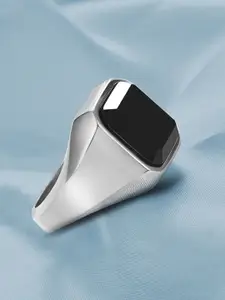 Peora Men Sliver-Plated Stainless Steel Stone-Studded Finger Ring