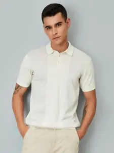 max Men Self Design Polo Collar Cotton T-shirt