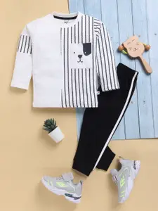 Toonyport Boys Striped Printed Round Neck Casual T-shirt With Trousers