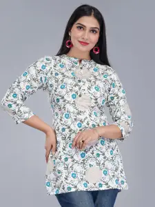 Aarti  Fashion Aarti Fashion Women Floral Printed Boat Neck Pure Cotton Kurti