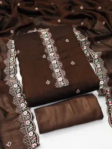 JULEE Floral Embroidered Sequinned Pure Silk Unstitched Dress Material