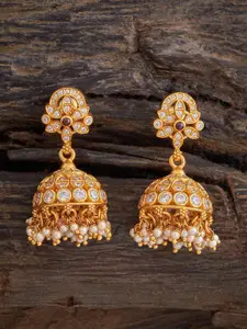 Kushal's Fashion Jewellery Embellished Bridal 92.5 Silver Gold-Plated Zircon Dome Jhumkas