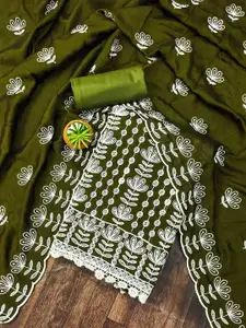 JULEE Floral Embroidered Thread Work Pure Silk Unstitched Dress Material