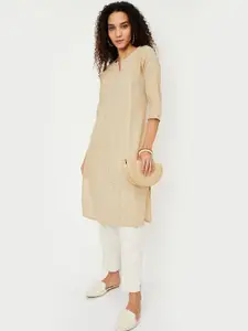max Self Design Notch Neck Pure Cotton Straight Kurta