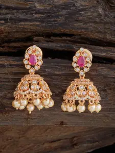 Kushal's Fashion Jewellery Gold-Plated Zircon Studded Dome Shaped Jhumkas
