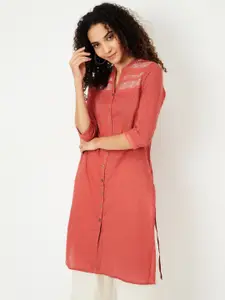 max Geometric Woven Design Mandarin Collar Cotton Dobby Straight Kurta