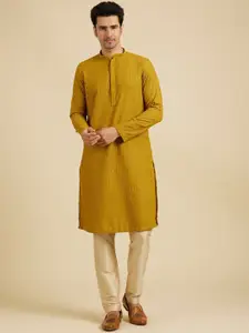 Manyavar Floral Embroidered Chikankari Mandarin Collar Straight Kurta With Pyjamas