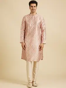 Manyavar Floral Printed Mandarin Collar Straight Kurta With Pyjamas