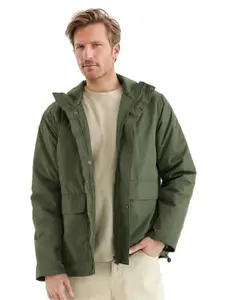 RARE RABBIT Men Mock Collar Solid Casual Bomber Jacket