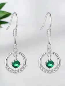 Nilu's Collection Silver-Plated Contemporary Cubic Zirconia Drop Earrings