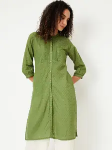 max Floral Embroidered Mandarin Collar Pure Cotton Straight Kurta