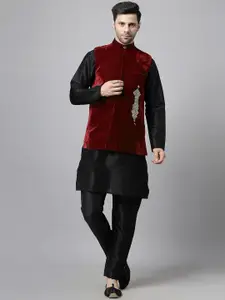 Utsav Fashion Mandarin Collar Straight Kurta With Trousers & Nehru jacket