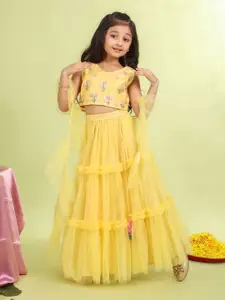 MASTARANG Girls Floral Printed Lehenga With Sleeveless Blouse & Dupatta