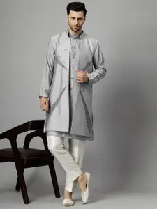 Utsav Fashion Floral Embroidered Dupion Silk Kurta With Trousers & Long Jacket
