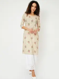 max Women Floral Printed Keyhole Neck Sequinned Kurta