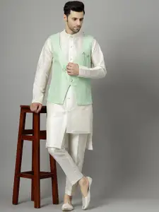 Utsav Fashion Band Collar Straight Kurta With Trousers & Waistcoat