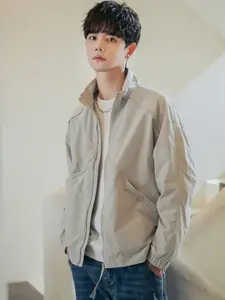 HERE&NOW Men Mock Collar Solid Casual Bomber Jacket