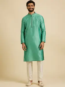 Manyavar Floral Woven Design Mandarin Collar Straight Kurta With Pyjamas