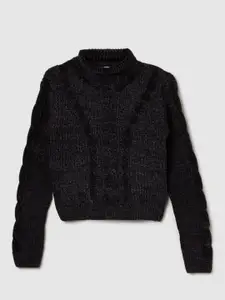 max Girls Self Design Cable Knit Turtle Neck Pullover Sweaters