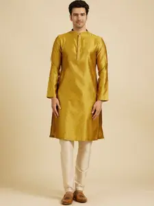 Manyavar Floral Woven Design Mandarin Collar Straight Kurta With Pyjamas