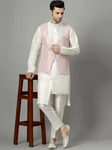 Utsav Fashion Band Collar Straight Kurta With Trousers & Waistcoat