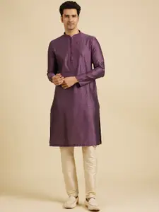 Manyavar Floral Woven Design Mandarin Collar Straight Kurta With Pyjamas