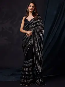 Trendmalls Striped Sequinned Pure Chiffon Saree