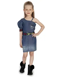 Hunny Bunny One Shoulder Puff Sleeve Denim Dress