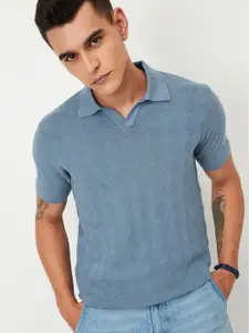 max Men Self Design Polo Collar Cotton T-shirt