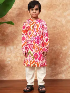 Readiprint Boys Printed Mandarin Collar Pure Cotton Straight Kurta With Pyjamas
