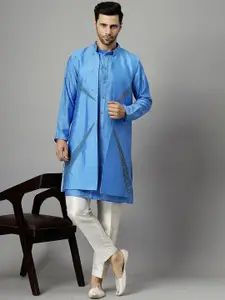 Utsav Fashion Mandarin Collar Kurta With Trousers & Long Jacket