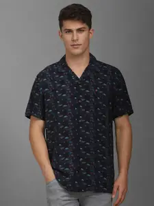 Louis Philippe Jeans Men Cuban Collar Geometric Printed Slim Fit Casual Shirt