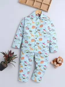 BAATCHEET Boys Printed Shirt Collar Long Sleeves Pure Cotton Shirt With Trouser