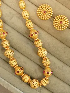 inc63-for elites Gold Plated Artificial Stones Beaded Matte Finish Necklace Set