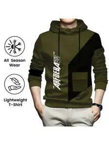 AUSK Men Typography Printed Hooded Long Sleeves Casual T-shirt