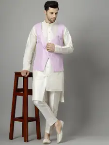 Utsav Fashion Band Collar Kurta With Trousers & Waistcoat
