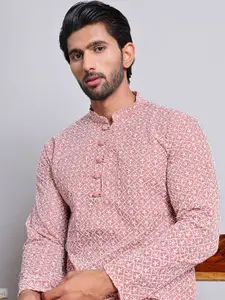 Jompers Floral Embroidered Chikankari Pure Cotton Straight Kurta with Pyjamas