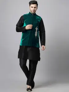 Utsav Fashion Mandarin Collar Straight Kurta With Trousers & Nehru jacket
